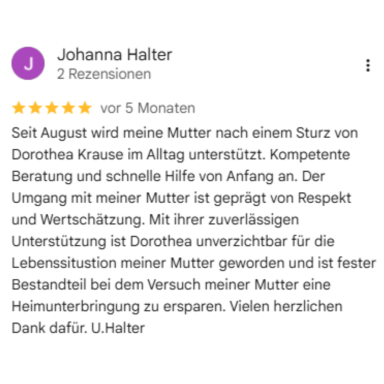 Positive Kundenbewertung zur Alltagsbegleitung für Senioren in Korschenbroich